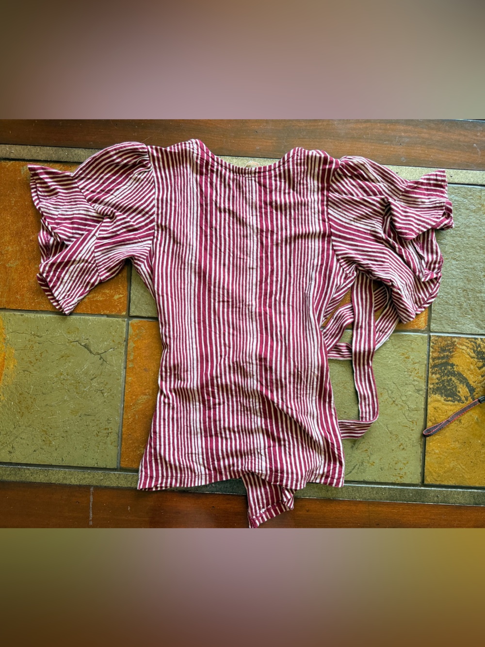 Free people wine xs striped wrap shirt butterfly sleeves cottage fairy babydol